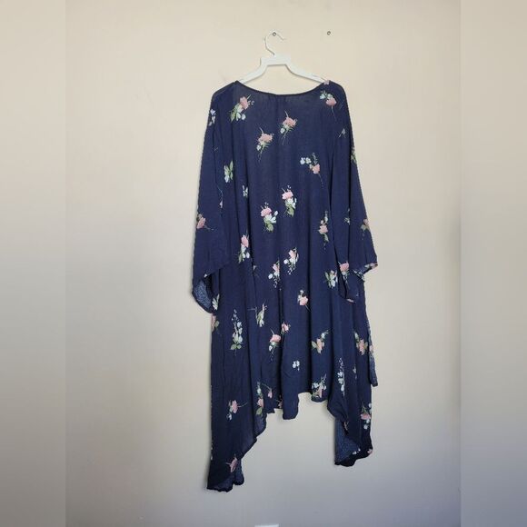 Hopely Navy Floral Kimono Duster Shrug Lightweight Bohemian Indie Gypsy Medium - Picture 7 of 12